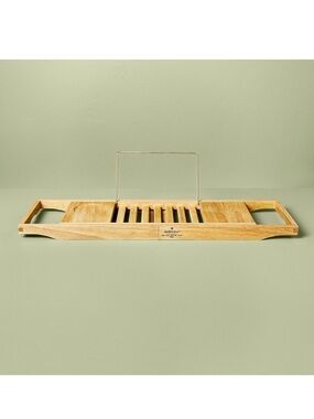 Hearth & Hand Magnolia Expandable Wood Bathtub Tray Cup Holder, Natural
